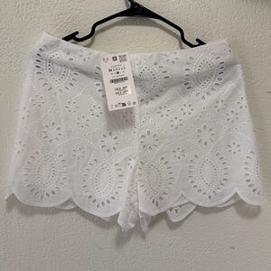 Zara White Eyelet High Waist Shorts